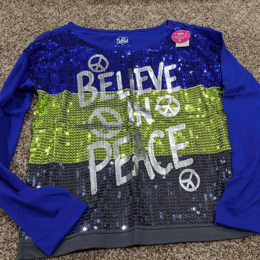 Justice Top - Blue, gold, gray; Size 20; NWT